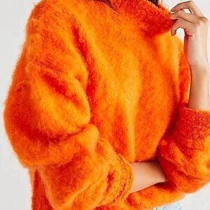 Small Free People Fireside Tunic Orange Fuzzy Sweater
